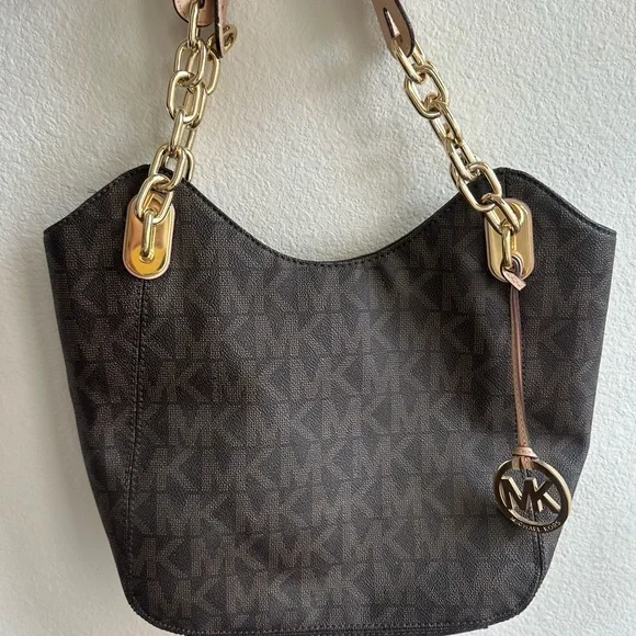 Michael Kors Dark Beige/Brown Soft Leather Skorpios Hobo  Michael Kors Dark Brown Leather Shoulder Bag with Gold Chain main image 1